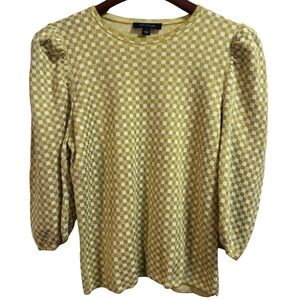 Ann Taylor Puff Sleeve Sweater Lime & Cream M